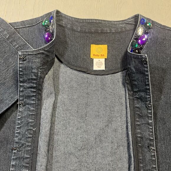Ruby Rd. Blue Denim Jeans Jacket Size 10 Women's Cotton Long Sleeve Rhinestones - Picture 6 of 16